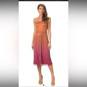 Dress the Population Strapless Ombre Maxi in Orange and Magenta